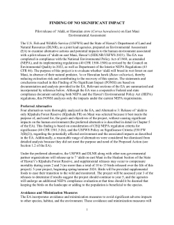 FONSI -Pilot release of ‘Alalā on East Maui Environmental Assessment.pdf