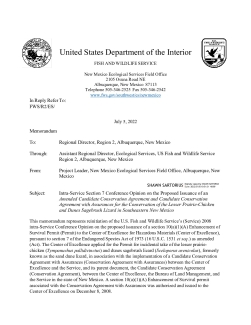 Conference Opinion Memorandum for Amendments to the Lesser Prairie Chicken and Dunes Sagebrush Lizard CCA and CCAA