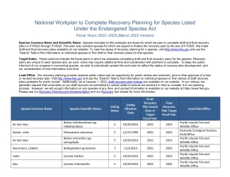 National Workplan to Complete Recovery Planning for Species Listed Under the Endangered Species Act