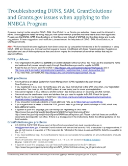 Troubleshooting DUNS, SAM, GrantSolutions and Grants.gov issues when applying to the NMBCA Program