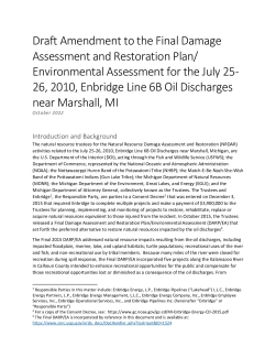 Draft Amendment to the Final Damage Assessment and Restoration Plan/ Environmental Assessment for the July 25-26, 2010, Enbridge Line 6B Oil Discharges near Marshall, MI