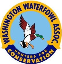 Circular logo with a mallard duck in center. Text around the circle reads "Washington Waterfowl Asoc. Hunters for Conservation"
