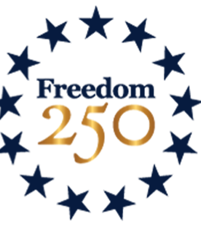 Freedom 250 logo. The word Freedom above 250 with 13 stars surrounding it.