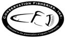 Oval shape with the words "Conservation Fisheries, Inc., Dedicated to the preservation of Aquatic biodiversity". Initials CFI form the silhouette of a fish.