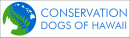 The silhouette of a dog next to text that reads "Conservation Dogs of Hawaii"