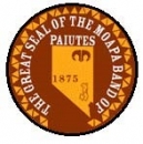 Round seal of the tribe with yellow lettering on reddish-brown background with state of Nevada image in the center