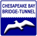 A white bird on a blue background under the words Chesapeake Bay Bridge-Tunnel