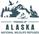 Scene with Alaska wildlife logo for Friends of Alaska National Wildlife Refuges