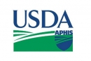 green, blue, and white illustration of hills with blue lettering USDA APHIS
