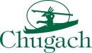 a white logo with green font and image of Alaska Native in a canoe with a spear. 