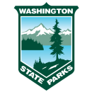 Logo of Washington State Parks featuring images of a mountain, a body of water, and a tree