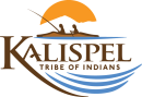 Logo that features two individuals fishing in a canoe beneath a sun. Text reads "Kalispel Tribe of Indians"