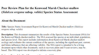 The first page of the peer review plan of the Kenwood Marsh checkermallow