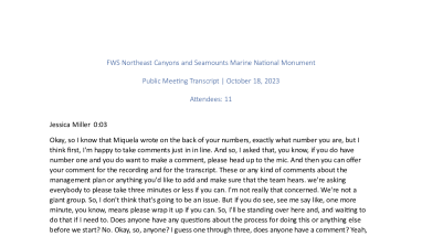 NCSMNM Draft Management Plan Public Meeting Comment Transcripts 10/18/23