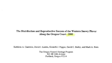 Oregon Snowy Plover Distribution and Reproductive Success - 2000