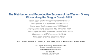 Oregon Snowy Plover Distribution and Reproductive Success - 2015