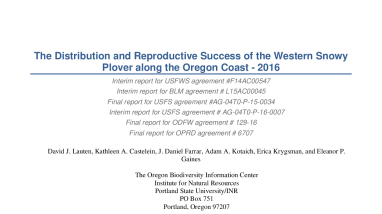 Oregon Snowy Plover Distribution and Reproductive Success - 2016