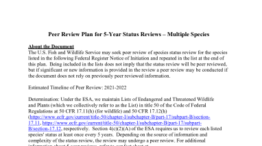 Peer Review Plan for 5-Year Status Reviews – Multiple Species