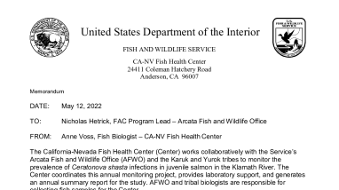 Klamath Juvenile Salmonid Health Update - May 12, 2022