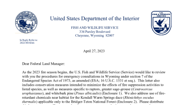 Wyoming Ecological Services Field Office Annual Fire Letter 2023 