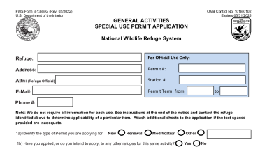 3-1383G National Wildlife Refuge System General Activities Special Use Permit Application 