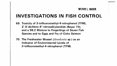 Freshwater mussel (Anodonta sp.) as an indicator of environmental levels of 3-trifluoromethyl-4-nitrophenol (TFM)