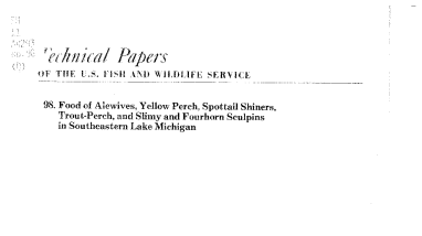 Food of alewives, yellow perch, spottail shiners, trout-perch, and slimy and fourhorn sculpins in southeastern Lake Michigan