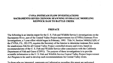 CVPIA Instream Flow Investigations, Sacramento River Chinook spawning hydraulic modeling, Keswick Dam to Battle Creek