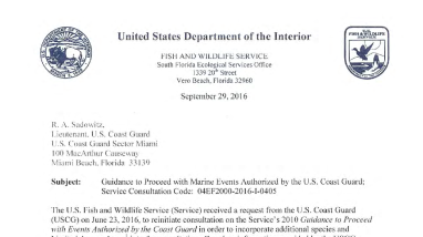 USFWS Guidance to Proceed with Marine Events Authorized by the United States Coast Guard