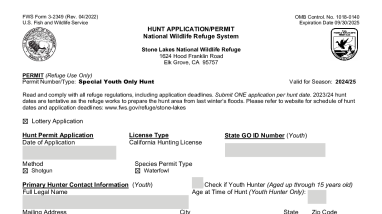 Stone Lakes NWR 2024 Special Youth ONLY Hunt Application