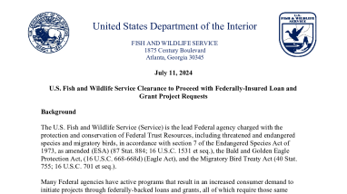 USFWS Clearance to Proceed with Federally-Insured Loan and Grant Project Requests