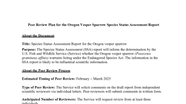 Peer Review Plan for the Oregon Vesper Sparrow Species Status Assessment Report