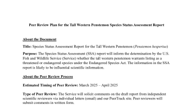 Peer Review Plan for the Tall Western Penstemon Species Status Assessment Report
