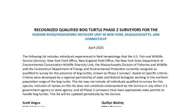 Hudson-Housatonic Recovery Unit Bog Turtle Phase 2 Surveyors List April 2025