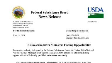 2025 Second Announcement for Kuskokwim River Fishing Opportunities