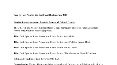 Peer Review Plan for the Southwest Region - June 2025