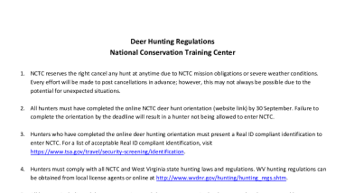 2025 NCTC Deer Hunt Regulations