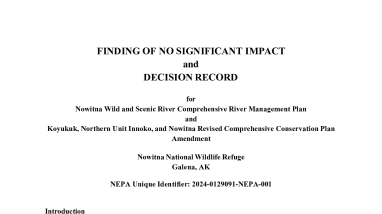 Finding of No Significant Impact: Nowitna Wild and Scenic River Comprehensive River Management Plan and Koyukuk, Northern Unit Innoko, and Nowitna Revised Comprehensive Conservation Plan Amendment