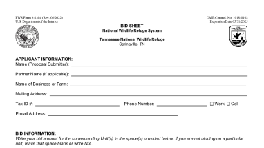 Cooperative Agriculture Bid Form, Tennessee National Wildlife Refuge, FWS Form 3-1384