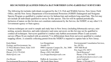 New Jersey Recognized Qualified Indiana Bat/Northern Long-Eared Bat Surveyor List