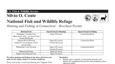 Connecticut Hunting and Fishing Information Sheet