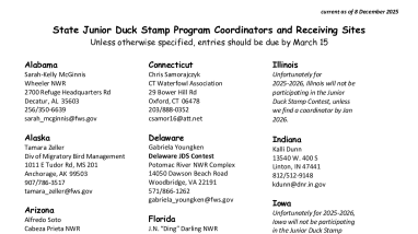 Junior Duck Stamp Program Coordinators and Receiving Sites Contact List