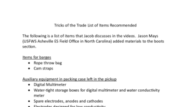 Tricks of the Trade List of Items Recommended