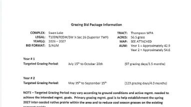 Great Lakes Unit Swan Lake WPA Grazing Bid Package 2026-2027