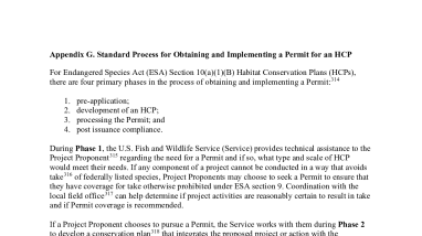 Appendix G: Standard Process for Obtaining and Implementing a Permit for an HCP 
