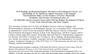Findings and FONSI for the Multi-Bat Species General Conservation Plan for NY, PA, and WV