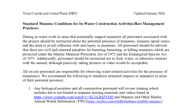 Texas Coastal and Central Plains ESFO - West Indian Manatee In-Water Construction BMP's