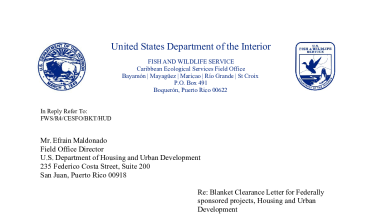 Blanket Clearance Letter for Federally sponsored projects, Housing and Urban Development