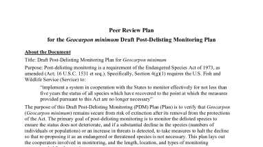 Geocarpon minimum Draft Post-Delisting Monitoring Plan Peer Review Plan