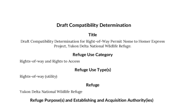 Draft Compatibility Determination for Right-of-Way Permit Nome to Homer Express Project